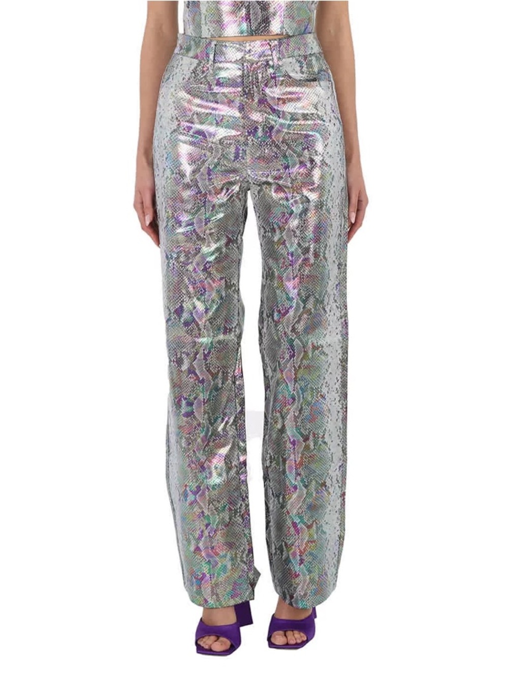 Iridescent Silver Wide-Leg Pants
